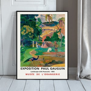 Impresión de exposición de Paul Gauguin, impresión vintage de Gauguin, impresión de Gauguin, impresión de arte de Gauguin, cartel de arte de pared de pavos reales, paisaje con pavos reales