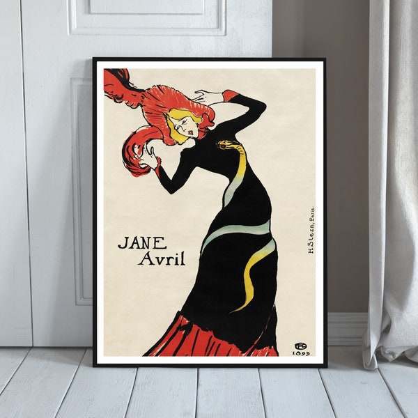Moulin Rouge art Jane Avril 1899 print Henri de Toulouse–Lautrec, Vintage Entertainment poster Art, can can dancer, cabaret Paris