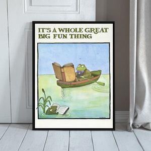 Green frog in rowboat "It's a whole great big fun thing" Tomi Ungerer Gift Present Wall Art Wall Art, Print funny text