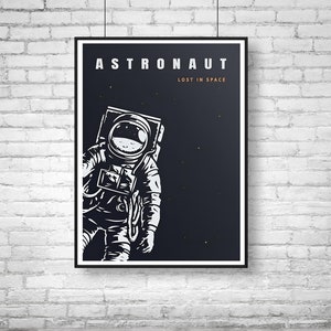 Cartel de astronauta perdido en el espacio, impresión espacial, cartel de astronauta perdido, cartel de viaje espacial, arte de pared, arte espacial, cartel de guardería