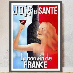 Wine Poster - Joie et Santé, Le bon vin de France, French Wine Art Print, Vintage Wall Decor, Perfect Gift for Wine Lovers & Collectors