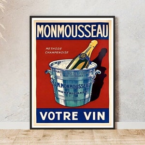 Monmousseau Votre Vin Poster, vintage alcohol poster, bar restaurant decoration, mancave poster
