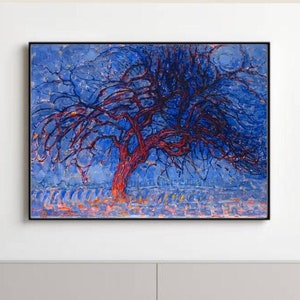 Piet Mondrian Evening Red Tree Evening Red Tree, Pittura Stampa, Riproduzione, Wall Art Paper Stampa Poster Pittura Blu Rosso