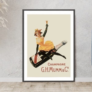 Champagner-Poster G.H. Mumm und Co. Vintage Essen & Trinken Poster, Bar Poster, Mancave, Valentinstagsgeschenk, Wandkunst, Geschenk, Restaurant Dekoration
