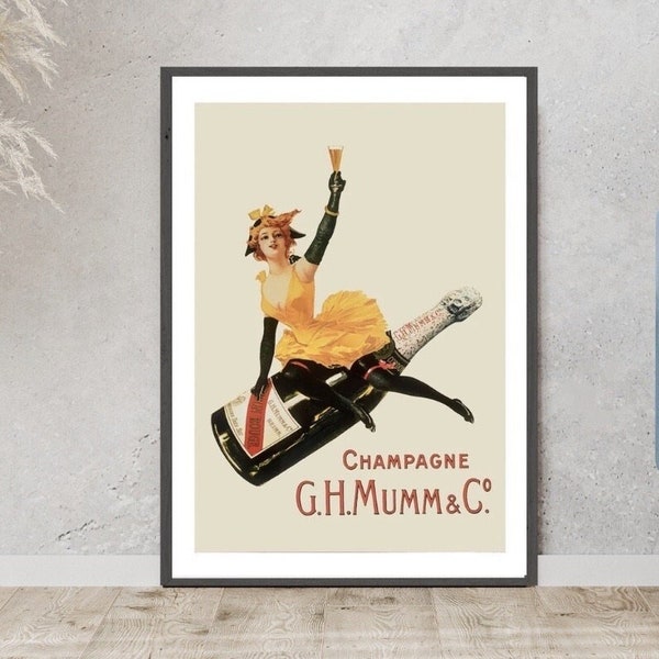 Affiche Champagne G.H. Mumm et Cie. Vintage Food & Drink Poster, Bar poster, Mancave, Valentine's gift, Wall Art, Gift, Restaurant decoration