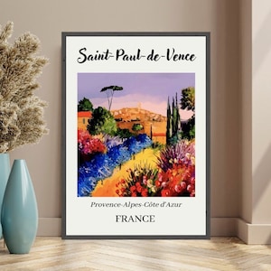 Saint Paul de Vence Travel Poster, Cityscape Art, St Paul de Vence Travel, Decoratieve Kunst, Zuid Frankrijk, Franse Riviera, Côte d'Azur