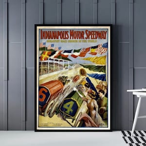 Motor Speedway Poster, Auto Racing Wall Art, Vintage Sports Prints, Print Wall Art, Grandprix poster, Indianapolis 500, Car racing