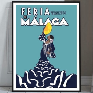 Feria de Malaga poster Spain 2014, Spanish Festival, Fair Party Flamenco Dancer Grandes Fiestas Malaga Tourism Poster Spanish flamenco