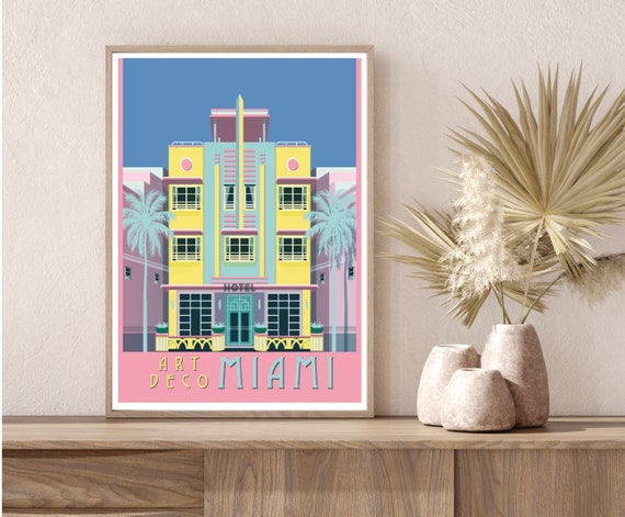 Miami Inpired Graphics Miami Art Deco Colors Minimalist Wall Art Miami Beach Illustration Art