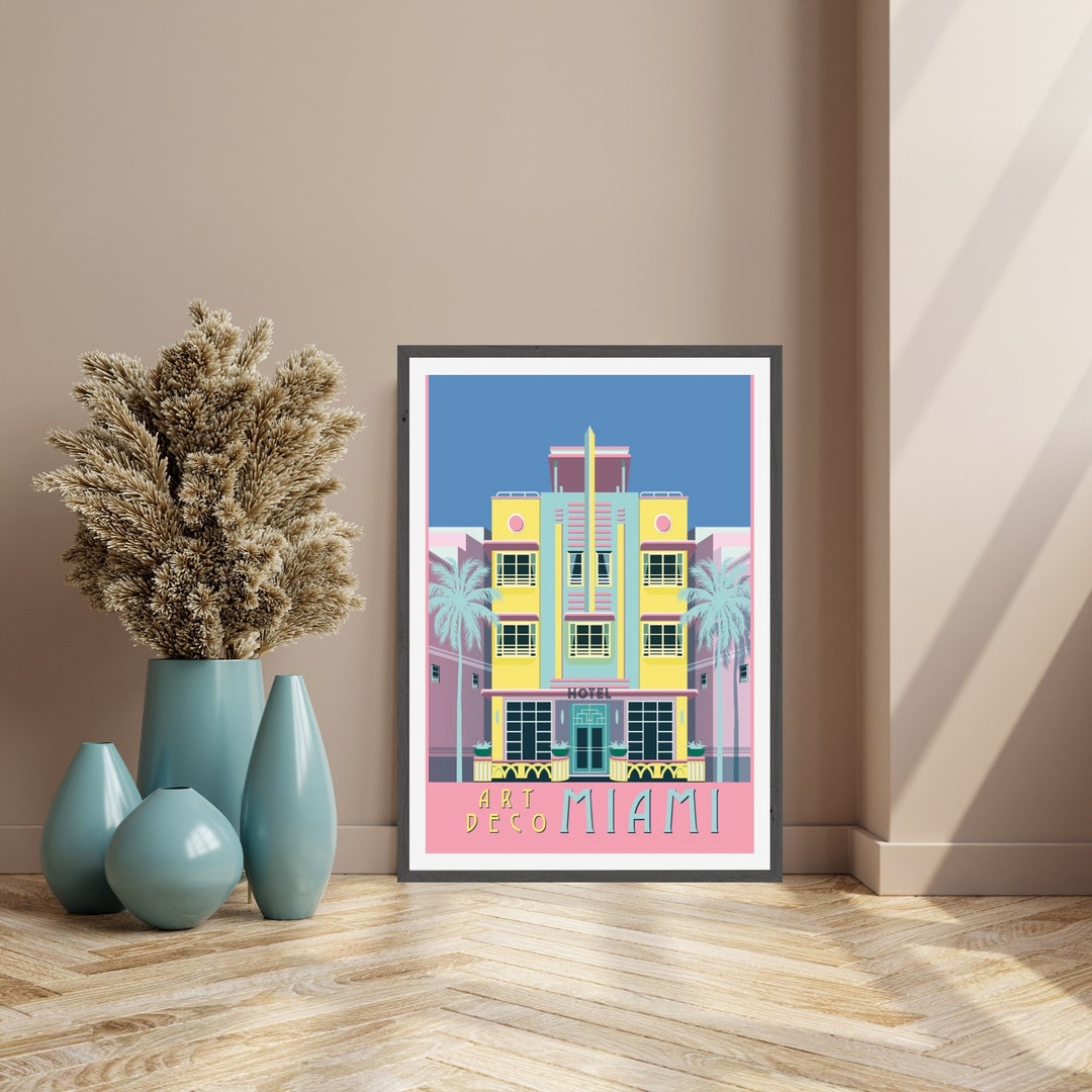 Miami Art Deco Poster Florida Wall Art Miami Poster, Miami Print, Hotel