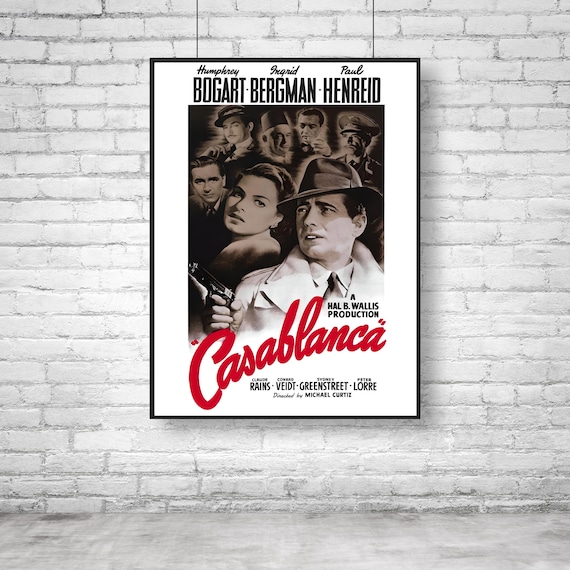1940 Wood Frame Vintage Poster カサブランカ Casablanca - Starring Humphrey Bogart Ingrid Bergman