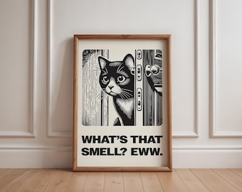 Funny Cat Bathroom Poster: Sarcastic Retro Toilet Print (Digital Download)