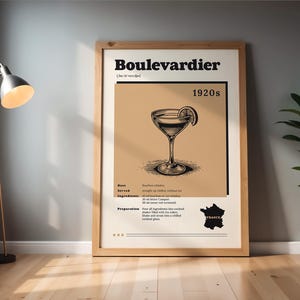 Printable Vintage Boulevardier Print Cocktail Recipe Wall Art Retro Bar Decor Retro Drink Bar Cart Wall Art Kitchen Poster Bartender Gift