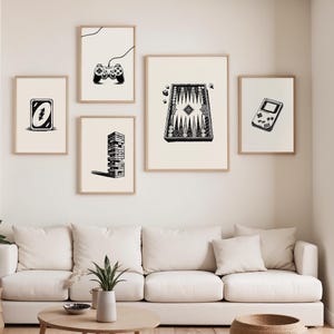 Black and White Vintage Board Game Wall Art Set of 5, Game Room Decor ...