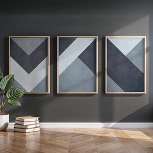 Geometric Blue Poster Gift for Him Modern Birthday Present Boyfriend Gift Mid-Century Modern Wall Art Housewarming Gift Gallery Set of 3