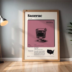 印刷可能なヴィンテージサゼラックプリントカクテルレシピウォールアートレトロバーデコレーションレトロドリンクレシピバーカートウォールアートキッチンポスターバーテンダーギフト
