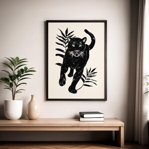 Retro Black Panther Poster Dorm Room Gift Idea Housewarming Jungle Animal Print Wild Cat Wall Art Boho Jungle Decor Black and White Art