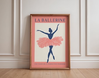 Boho Kids Room Wall Art for Girl Nursery | Ballerina Illustration for Playroom, Pink Daughter Birthday Gift Digital Download)