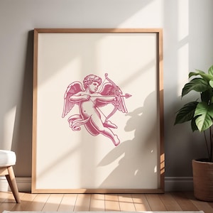 Printable Vintage Cupid Wall Art Print Retro Valentine&#39;s Day Decor Romantic Illustration Love Print Digital Download Gift Idea for Valentine