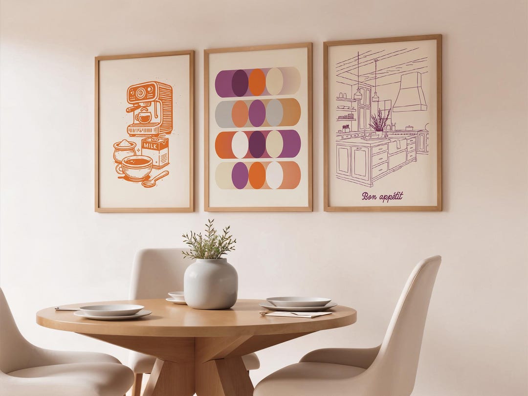 mega retro kitchen gallery wall art set of 90,... Purple Orange Vintage Kitchen Gallery Wall Art Set of 3, Retro Kitchen ...