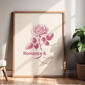 Arte de pared con rosas vintage imprimible, decoración retro para el día de San Valentín, ilustración romántica, póster digital de rosas rosas, idea de regalo para San Valentín