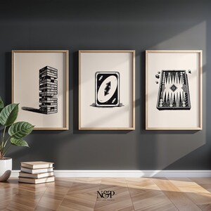 Black and White Vintage Board Game Wall Art Set of 5, Game Room Decor ...