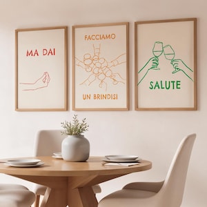 Italiaans gebaar muurkunst set, grappige doodle schets posters, barwagen keukenafdrukken, Italiaanse humor galerijkunst, handgebaar muur decor