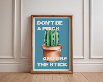 Funny Bathroom Wall Art for Guest Toilet | Cactus Humor Print for AirBnB Sign, Quirky Blue Housewarming Gift (Digital Download)