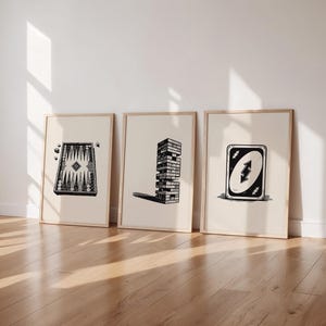 Decorazione da parete digitale per sala giochi, stampe di carte vintage in bianco e nero, backgammon, regalo per lui, papà, caverna per uomo, download immediato