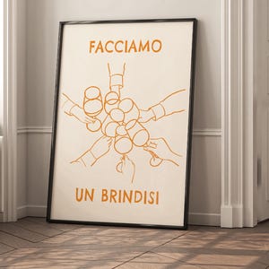 Italiaanse doodle barwagen print, viering muurkunst, oranje schetsposter, retro keukenmuurkunst, conceptuele schetskunst voor keukendecor