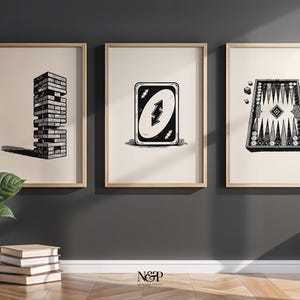 Black and White Vintage Board Game Wall Art Set of 3, Game Room Decor ...
