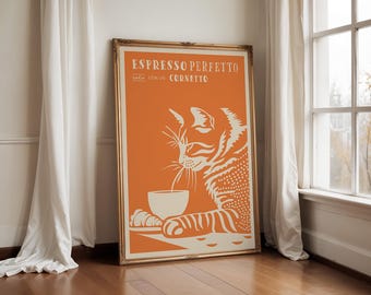 Boho katt väggkonst present till kaffeälskare poster espressokök tryck retro italiensk caféskylt vintage kaffebar poster present till katt mamma konst