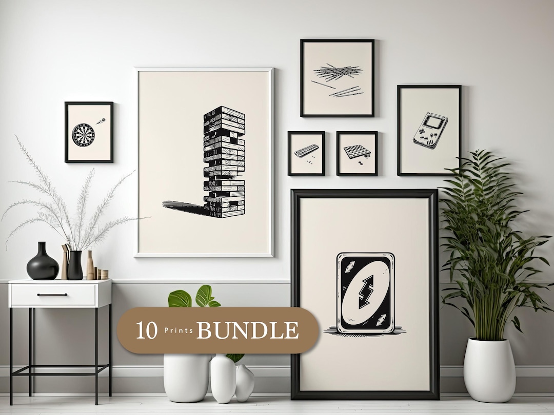 Black and White Vintage Board Game Wall Art Set of 10 — Game Room Decor ...