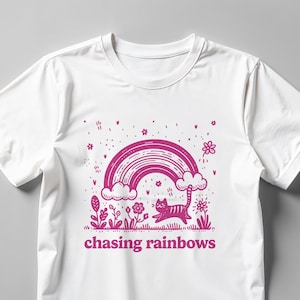 Vintage Doodle T-Shirt Design, Hand Drawn Cat Doodle and Rainbow PNG svg DXF Digital Download Clipart for Cricut and Silhouette, DIY Graphic