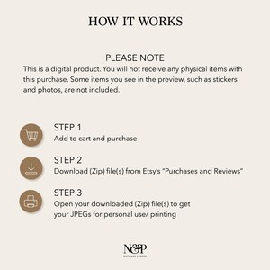 May include: How it works: A digital product with instructions on how to add to cart, download, and open the file. The text includes the words "Please Note" and "N&P".