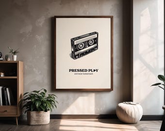 Vintage Cassette Tape Print for Him Retro Birthday Present Boyfriend Gift Minimalist Poster Housewarming Gift for Music Lover 80s Dorm Decor