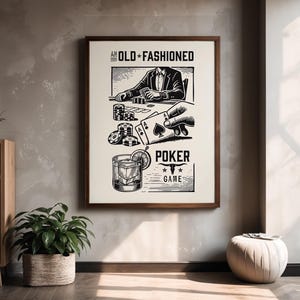 Impresión de juego de póquer retro, póster de juego de cartas vintage, arte de pared occidental, regalo de vaquero antiguo imprimible para novio, cueva de hombre, arte de pared para hombres