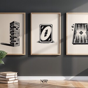 Black and White Vintage Board Game Wall Art Set of 5, Game Room Decor ...