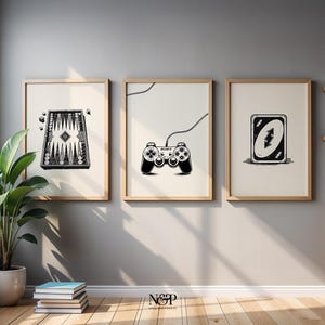 Black and White Vintage Board Game Wall Art Set of 5, Game Room Decor ...