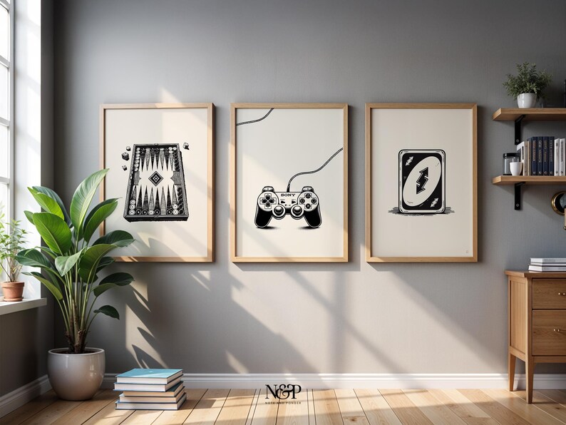 Black and White Vintage Board Game Wall Art Set of 5, Game Room Decor ...