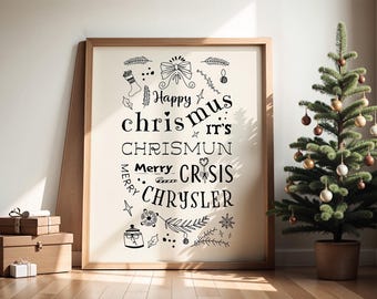 Printable Funny Christmas Meme Poster Merry Chrysler Merry Crisis Typography Wall Art Gift for Best Friend 2015 Viral Meme Holiday Decor