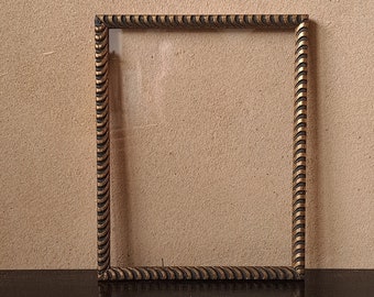 Cadre photo rectangle en bois fin Art Déco à rayures dorées et noires avec une plaque de verre