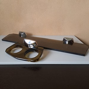 Vintage 70&#39;s retro thick brown glass set of two bathroom shelves with sturdy metal mounting hardware