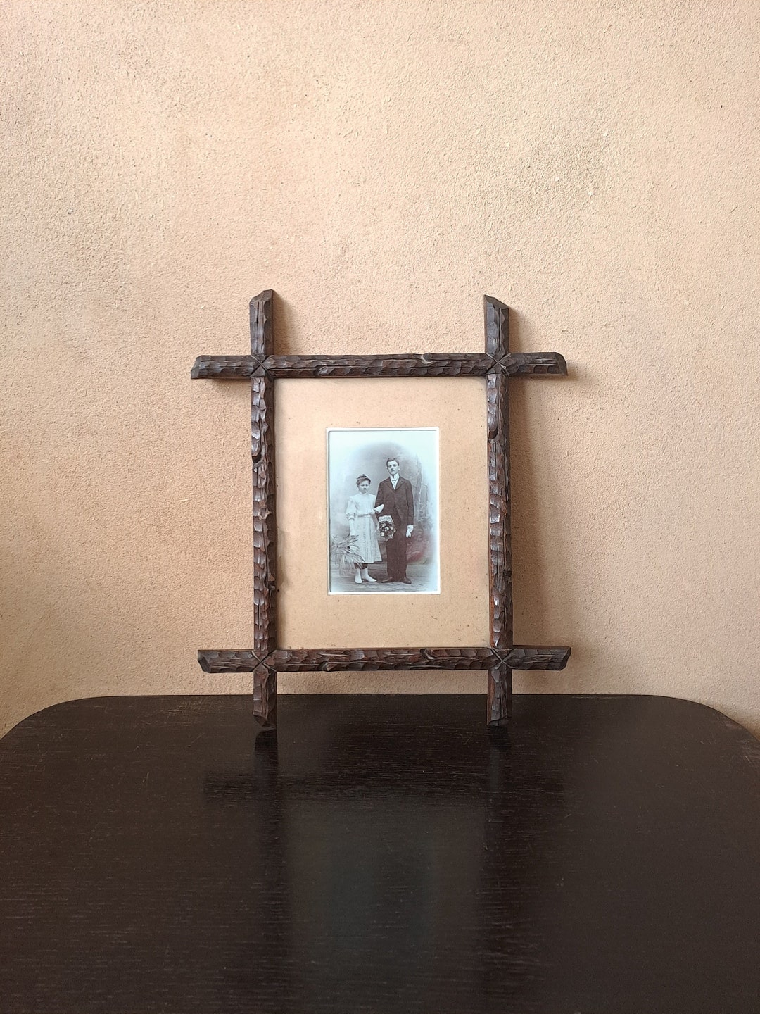 Traditional Frames Antique Mid-sized Vertical Folk Art Carved Lacquered Wooden Picture ...