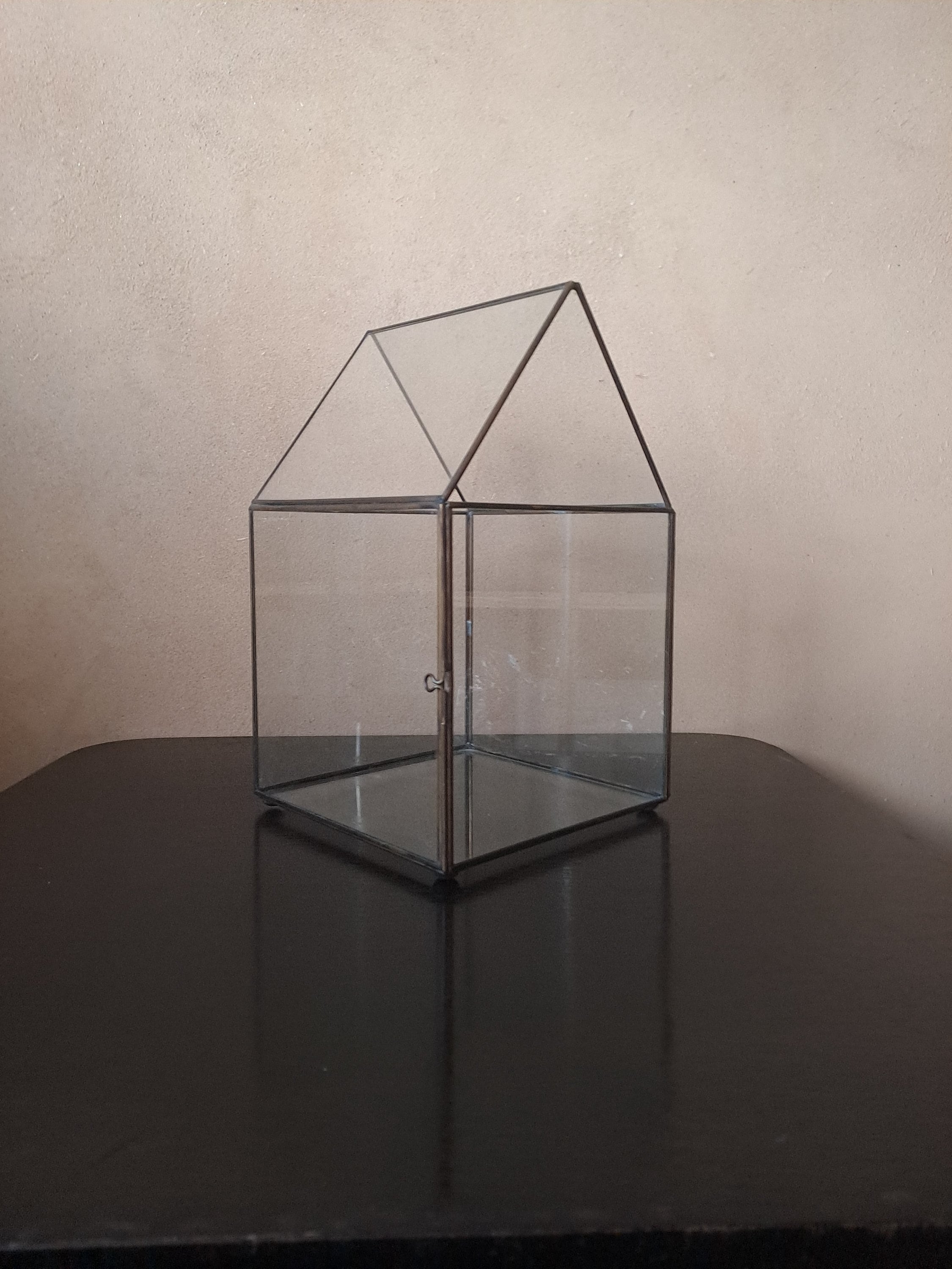 Vintage glass and copper display cabinet/house with latched door