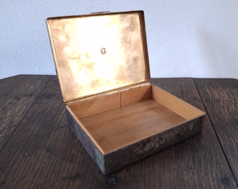 Antique simple Art Déco metal box with a wooden lining and hinged lid