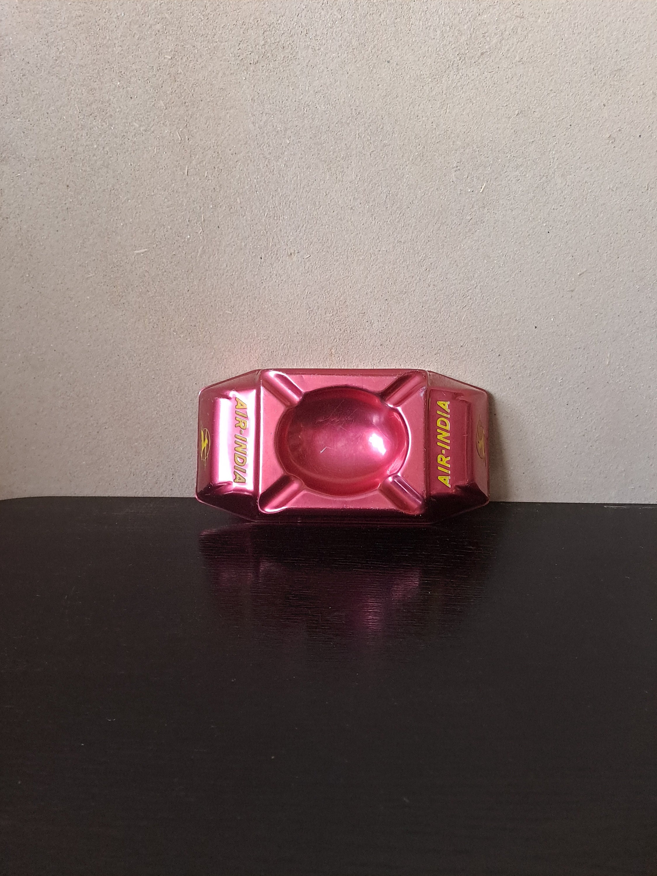 Unique quirky 'Air India' aluminum ashtray in maroon, smoking paraphernalia