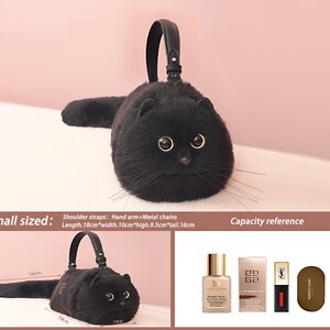 Borsa tote realistica in peluche con gatto nero, borsa fatta a mano, simpatico regalo di compleanno per la fidanzata del gatto burattino immagine 4