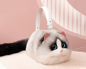 Realistic Plush Kitten Tote Bag Handmade Diagonal Bag Cute Puppet Cat Girlfriend Birthday Anniversary Special Gift
