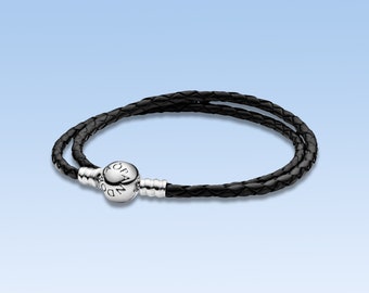 Black Leather Double-Sided Bracelet, Charms for Bracelet, Girl Dangle Charm, Best gifts For Her